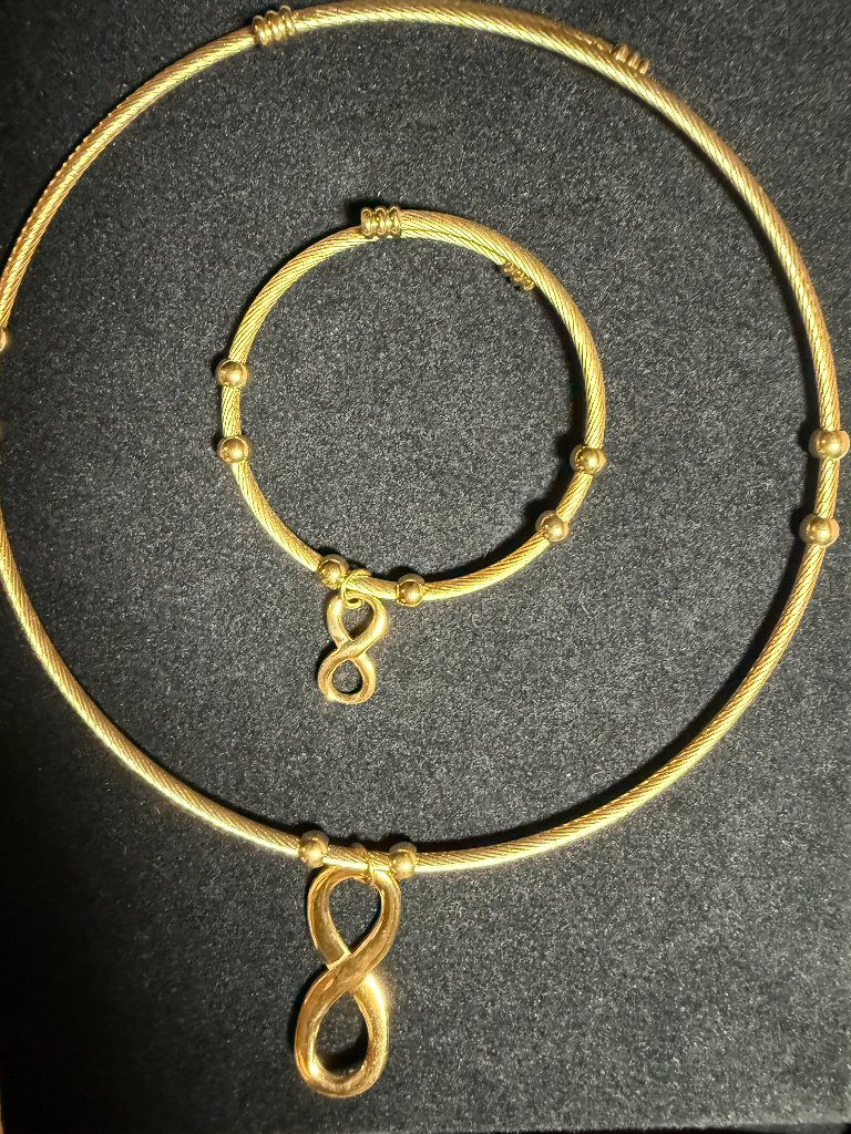 Nwot 18k Gold Infinity Cable Collar Bangle Set 316l Stainless Steel